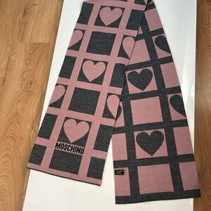 Moschino Gray Pink Knit Merino Wool Reversible Scarf 68” x 11.5” Made in Italy